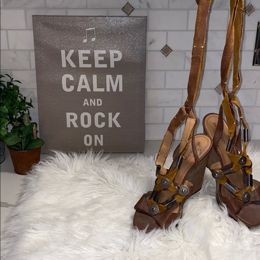 RARE TO FIND:  MISS SIXTY LACE UP LEATHER SUEDE WEDGE BOHO SHOES